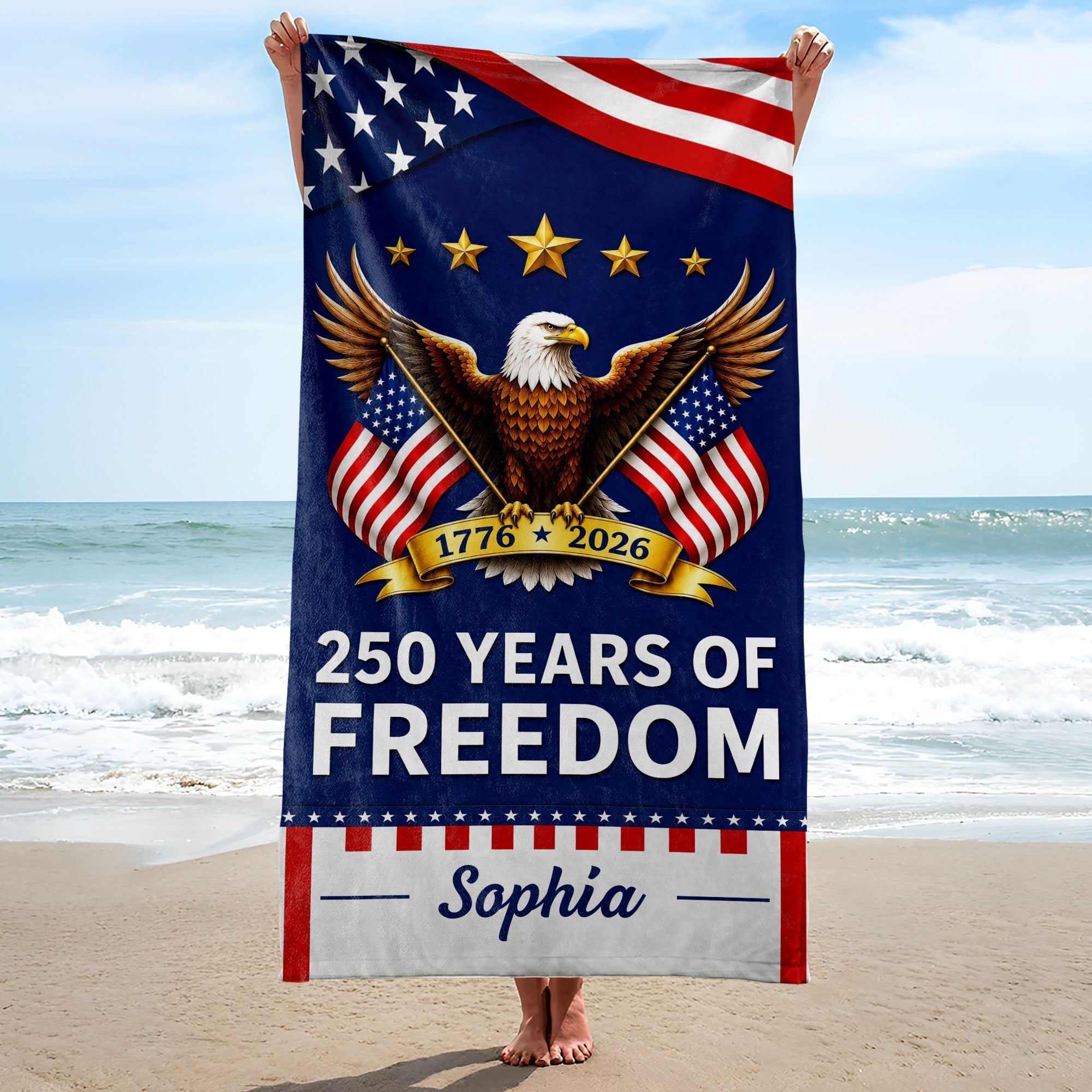 Personalized Microfiber Beach Towel USA Flag Gift for Dad