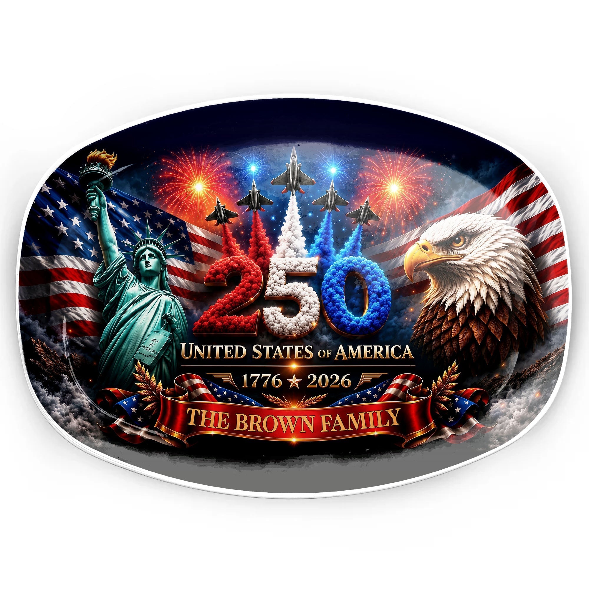 Personalized American Flag Custom Plate for 4th of July Gift
