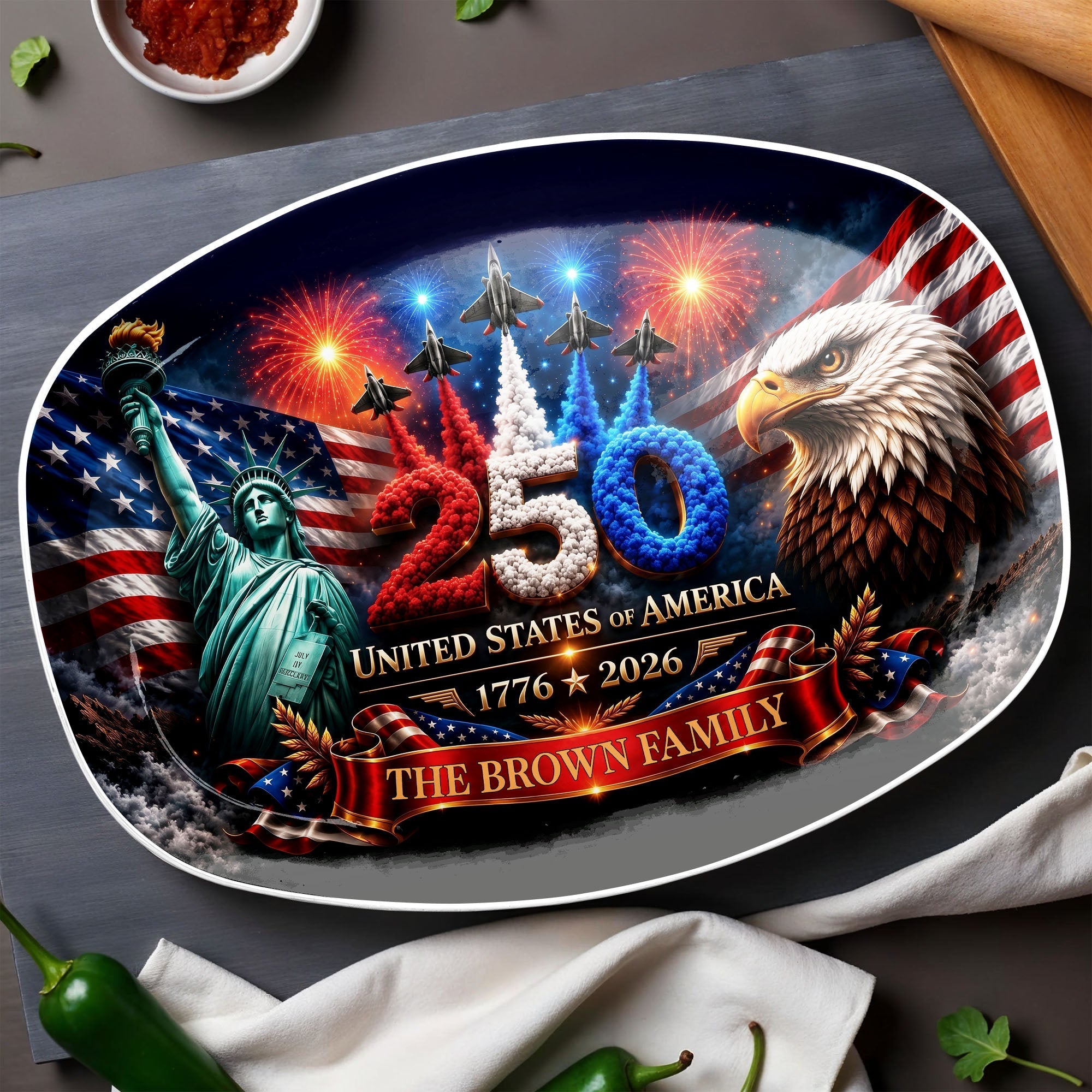 Personalized American Flag Custom Plate for 4th of July Gift