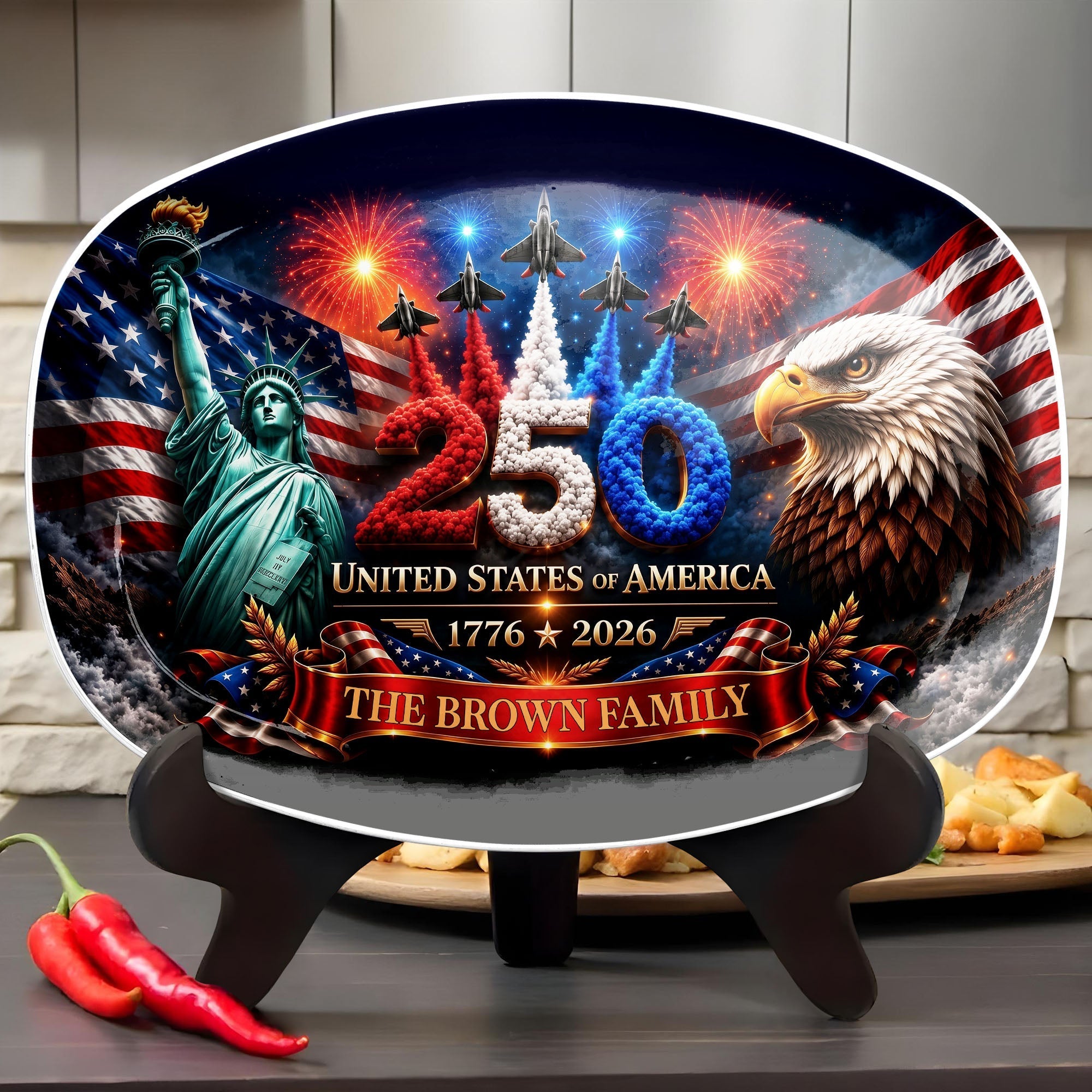 Personalized American Flag Custom Plate for 4th of July Gift