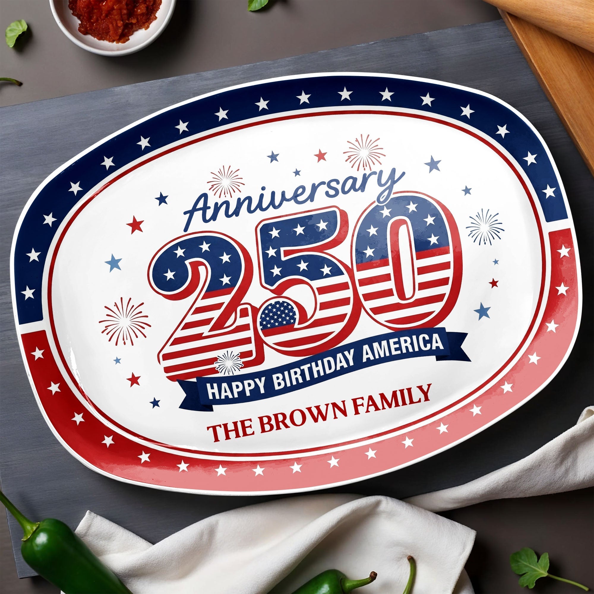 Personalized 4th of July Custom Family Name Plate Gift