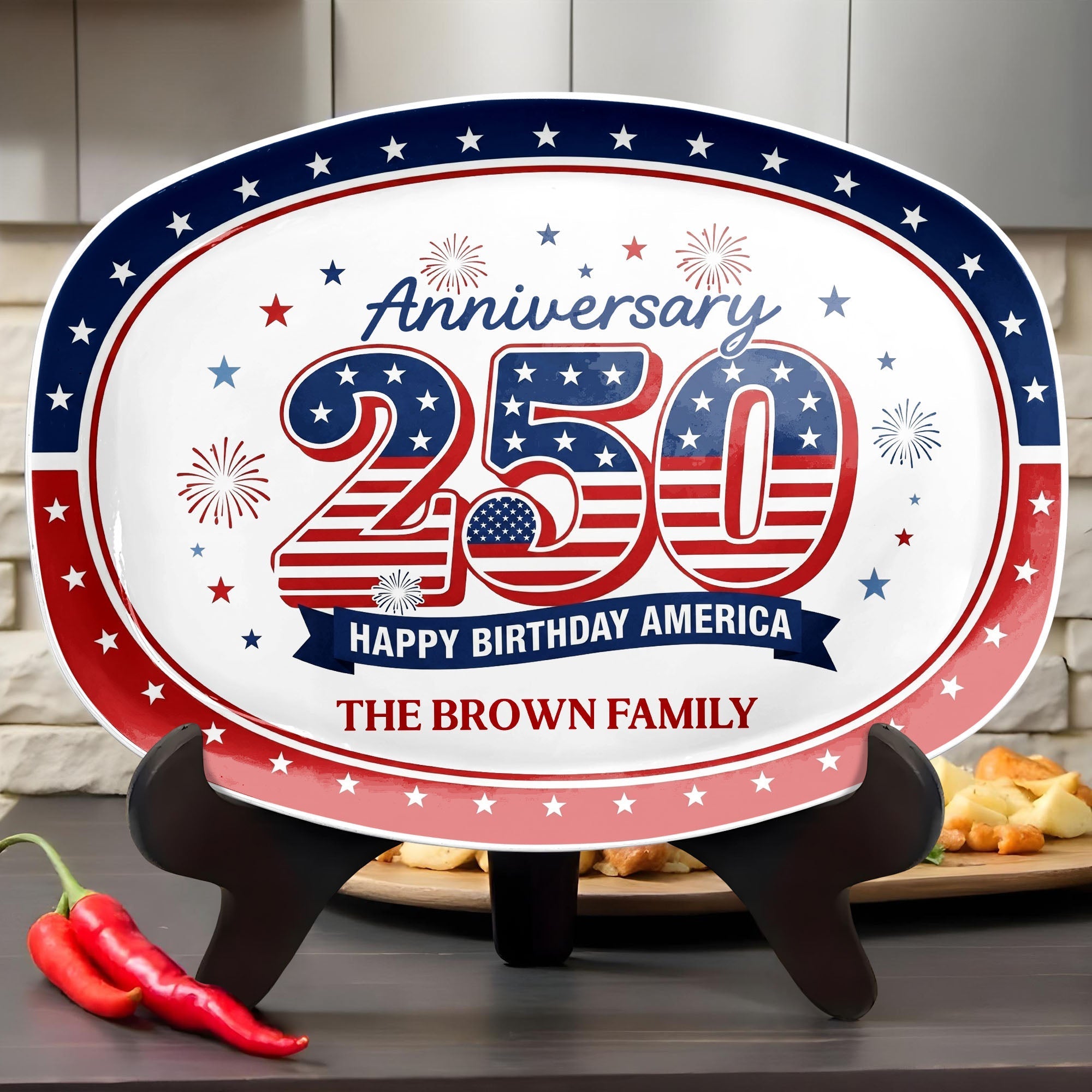 Personalized 4th of July Custom Family Name Plate Gift