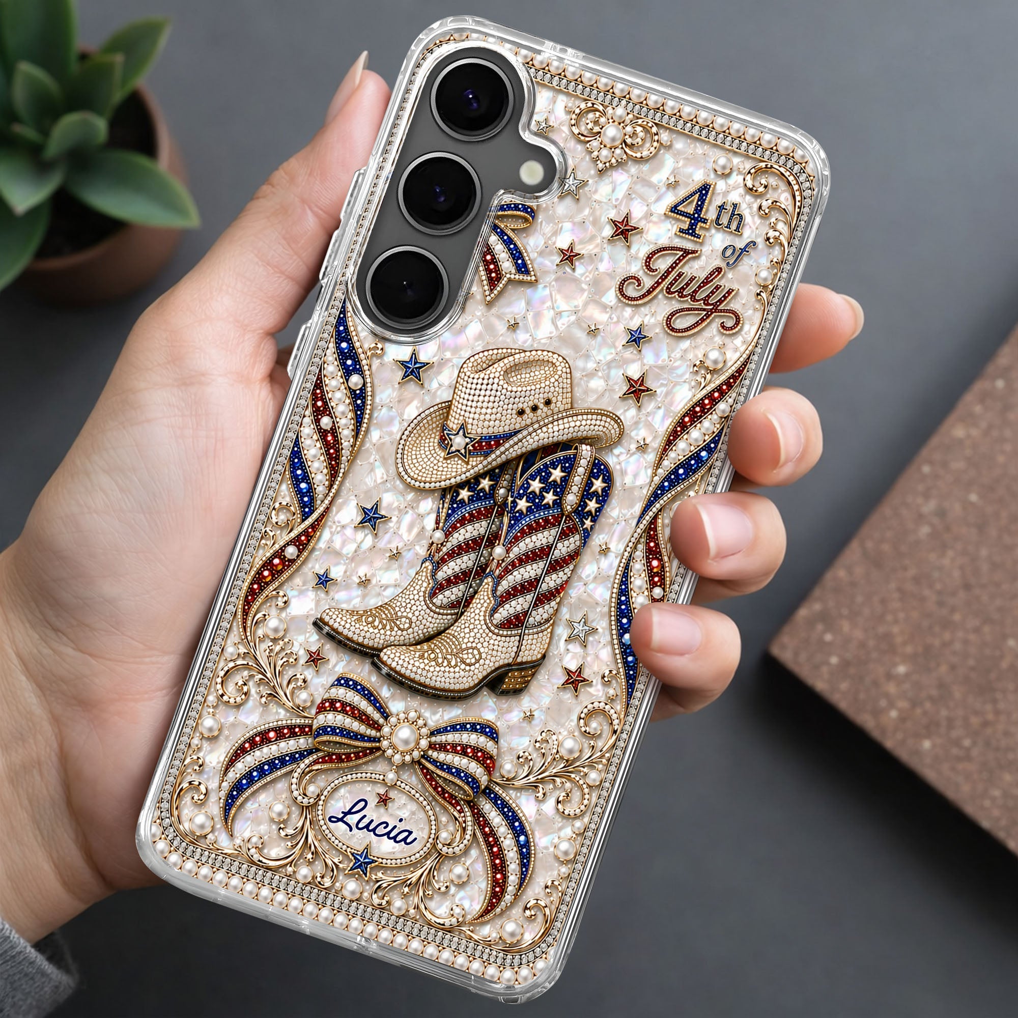Personalized Clear Phone Case Custom Name for 4th of July