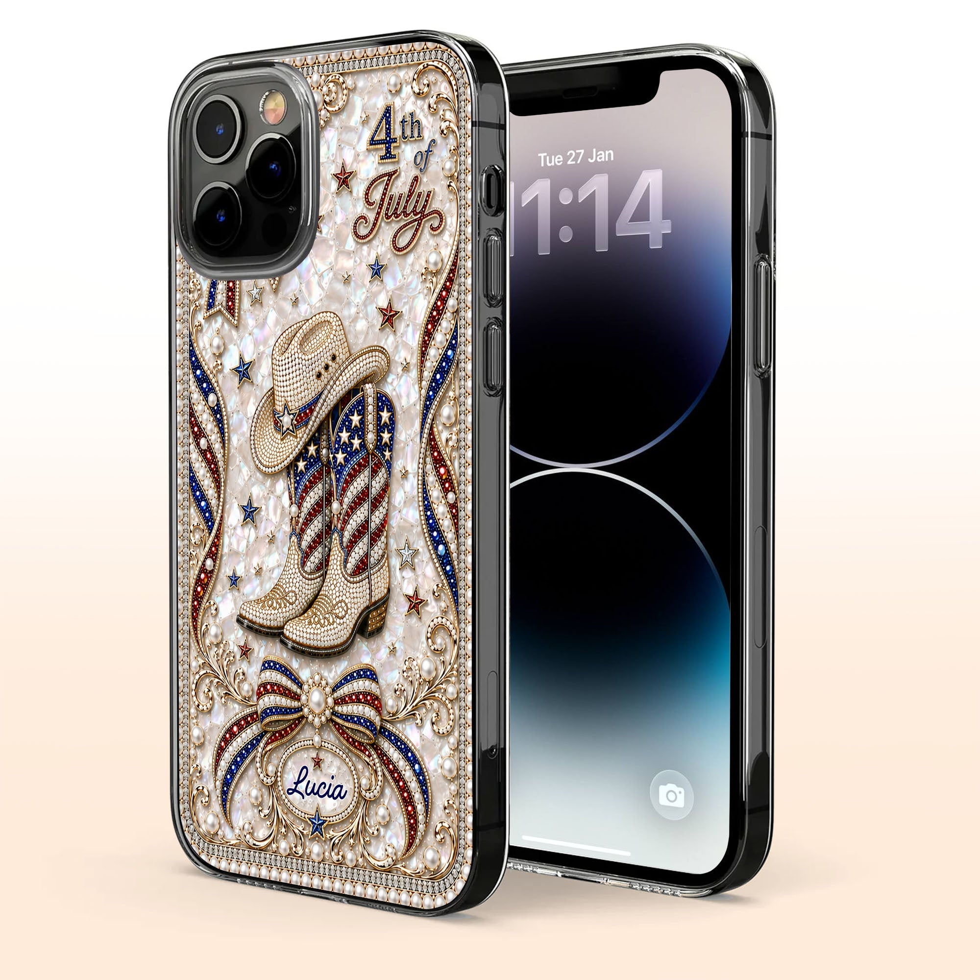 Personalized Clear Phone Case Custom Name for 4th of July