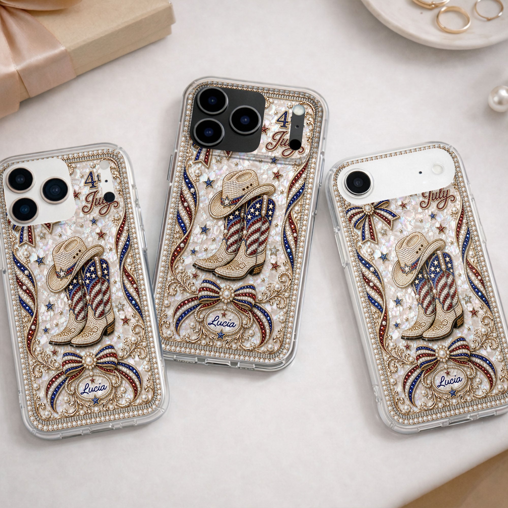 Personalized Clear Phone Case Custom Name for 4th of July