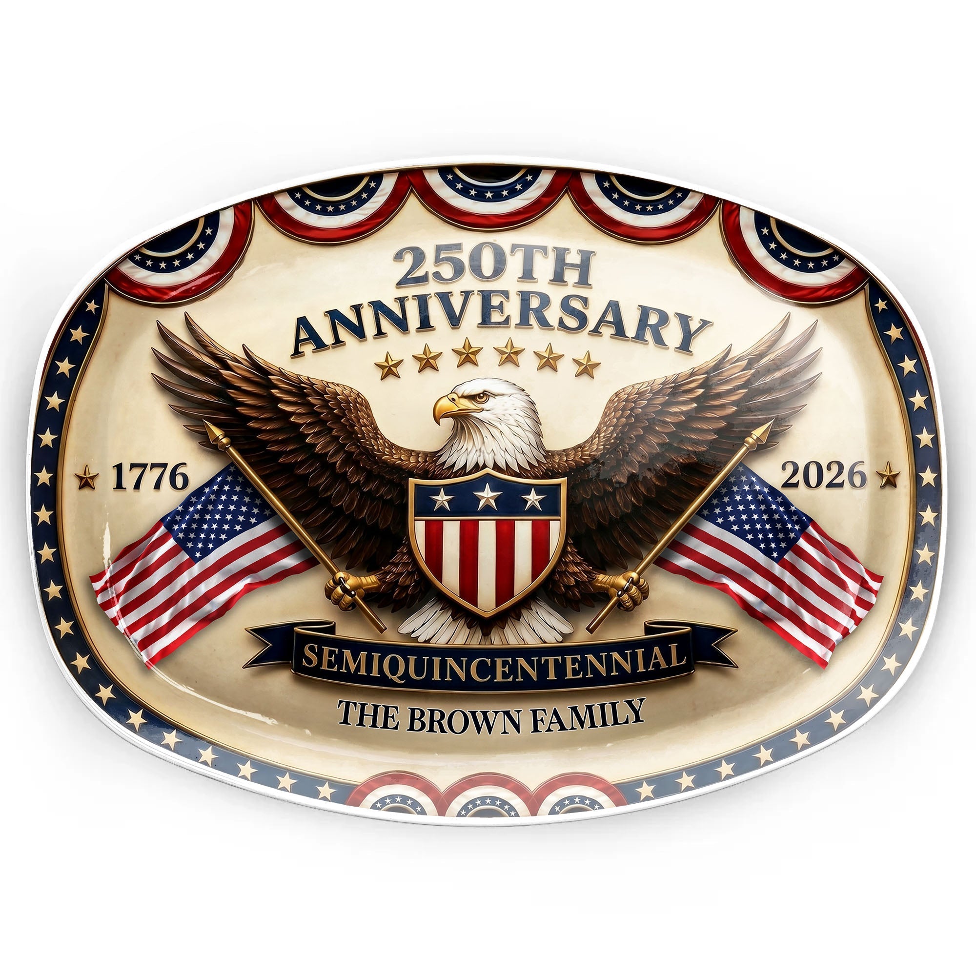 Personalized 250th Anniversary Custom Plate with Bald Eagle & Flags Gift for Family