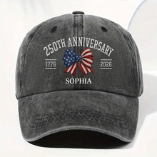 Load image into Gallery viewer, Personalized American Flag Bow Washed Denim Cap for 4th of July Gift
