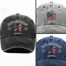 Load image into Gallery viewer, Personalized American Flag Bow Washed Denim Cap for 4th of July Gift
