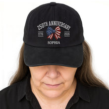 Load image into Gallery viewer, Personalized American Flag Bow Washed Denim Cap for 4th of July Gift
