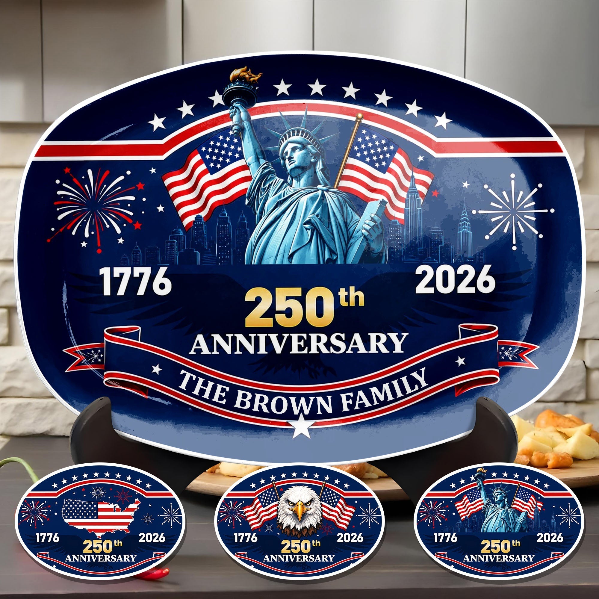 Personalized Custom Plate with Statue of Liberty for Family 250th Anniversary Gift