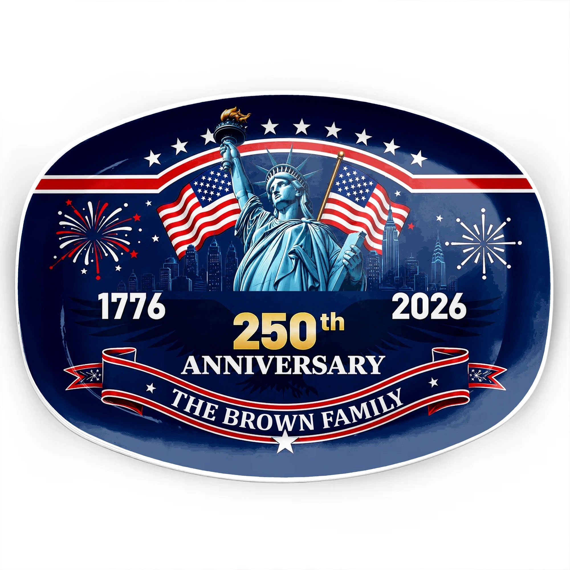 Personalized Custom Plate with Statue of Liberty for Family 250th Anniversary Gift