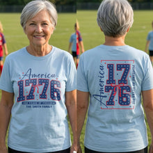 Load image into Gallery viewer, Personalized Family Name T-Shirt 4th of July Gift Idea
