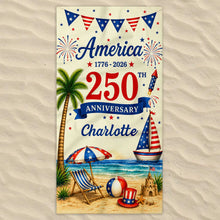 Load image into Gallery viewer, Personalized Beach Towel Custom Name Patriotic 4th of July Gift
