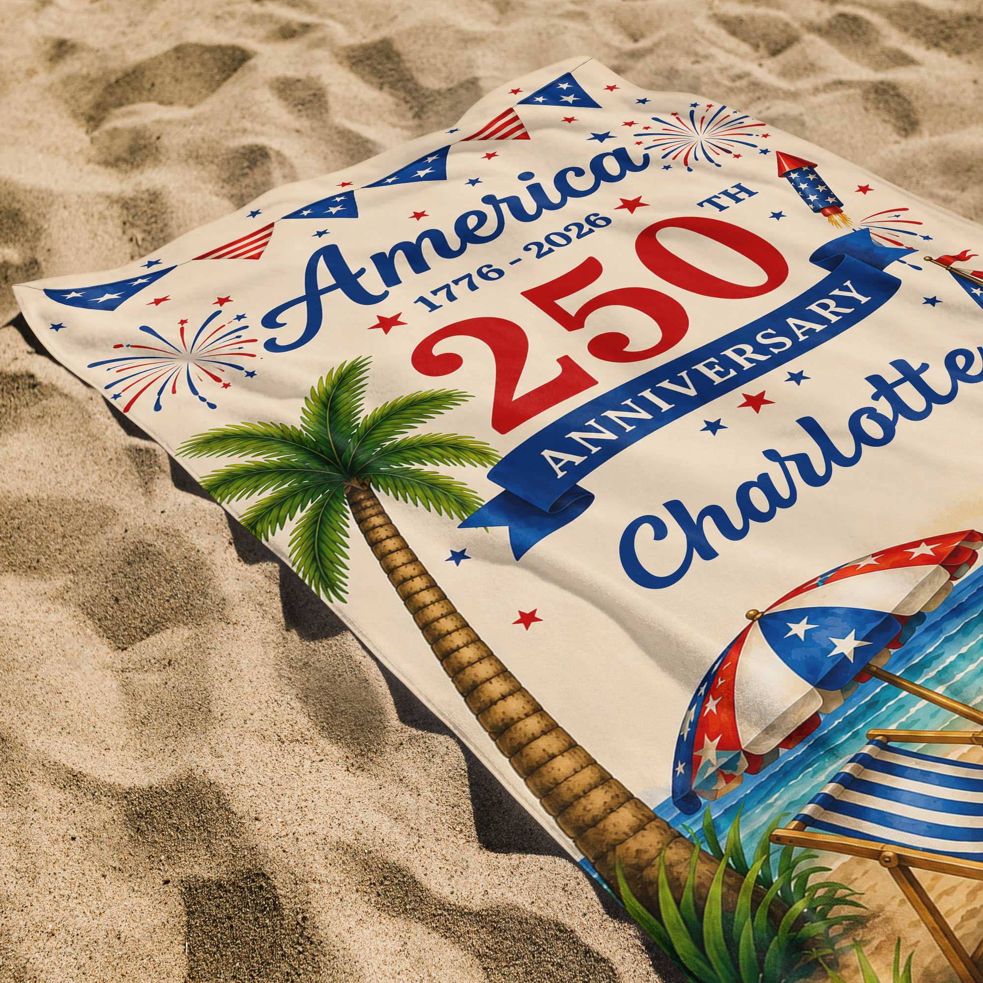 Personalized Beach Towel Custom Name Patriotic 4th of July Gift