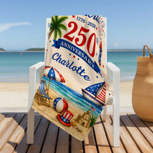 Load image into Gallery viewer, Personalized Beach Towel Custom Name Patriotic 4th of July Gift
