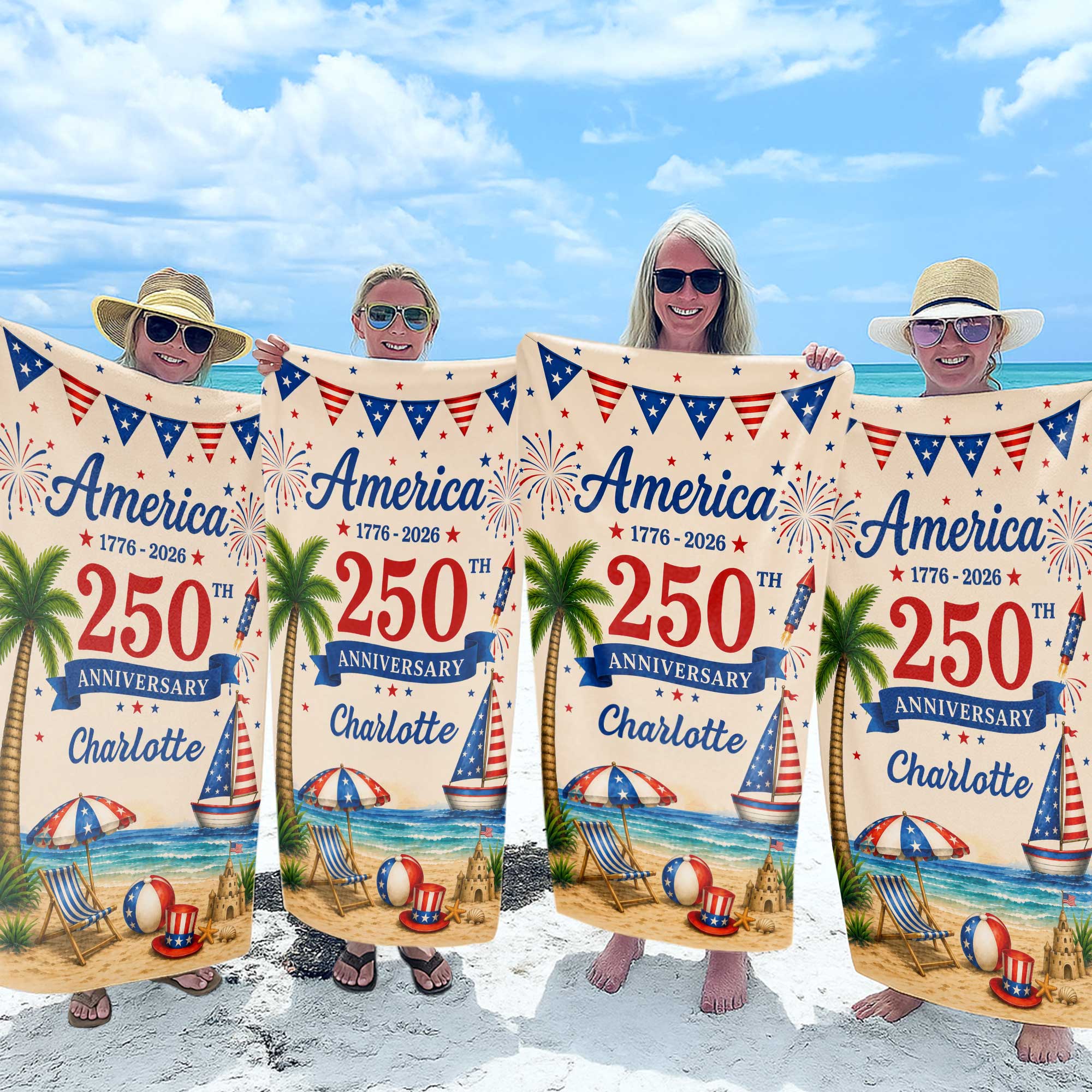 Personalized Beach Towel Custom Name Patriotic 4th of July Gift