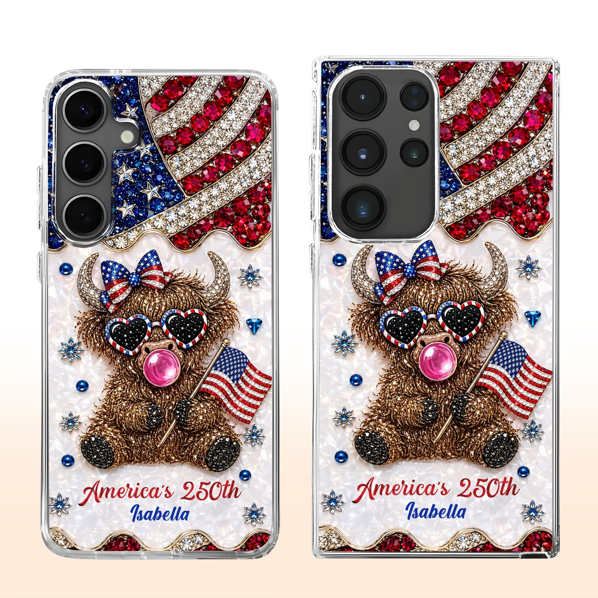 Personalized Clear Phone Case American Flag Highland Cow Gift