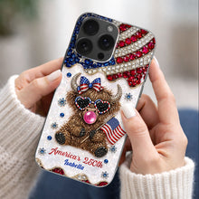 Load image into Gallery viewer, Personalized Clear Phone Case American Flag Highland Cow Gift

