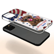 Load image into Gallery viewer, Personalized Clear Phone Case American Flag Highland Cow Gift
