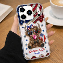 Load image into Gallery viewer, Personalized Clear Phone Case American Flag Highland Cow Gift
