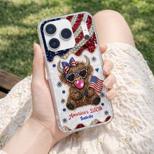 Load image into Gallery viewer, Personalized Clear Phone Case American Flag Highland Cow Gift
