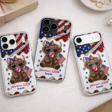 Load image into Gallery viewer, Personalized Clear Phone Case American Flag Highland Cow Gift
