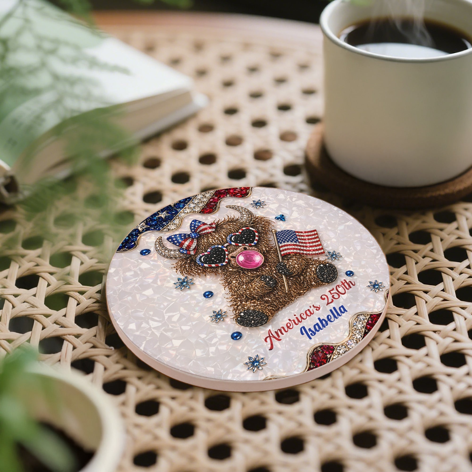 Personalized Ceramic Coaster 4th of July Gift Custom Name