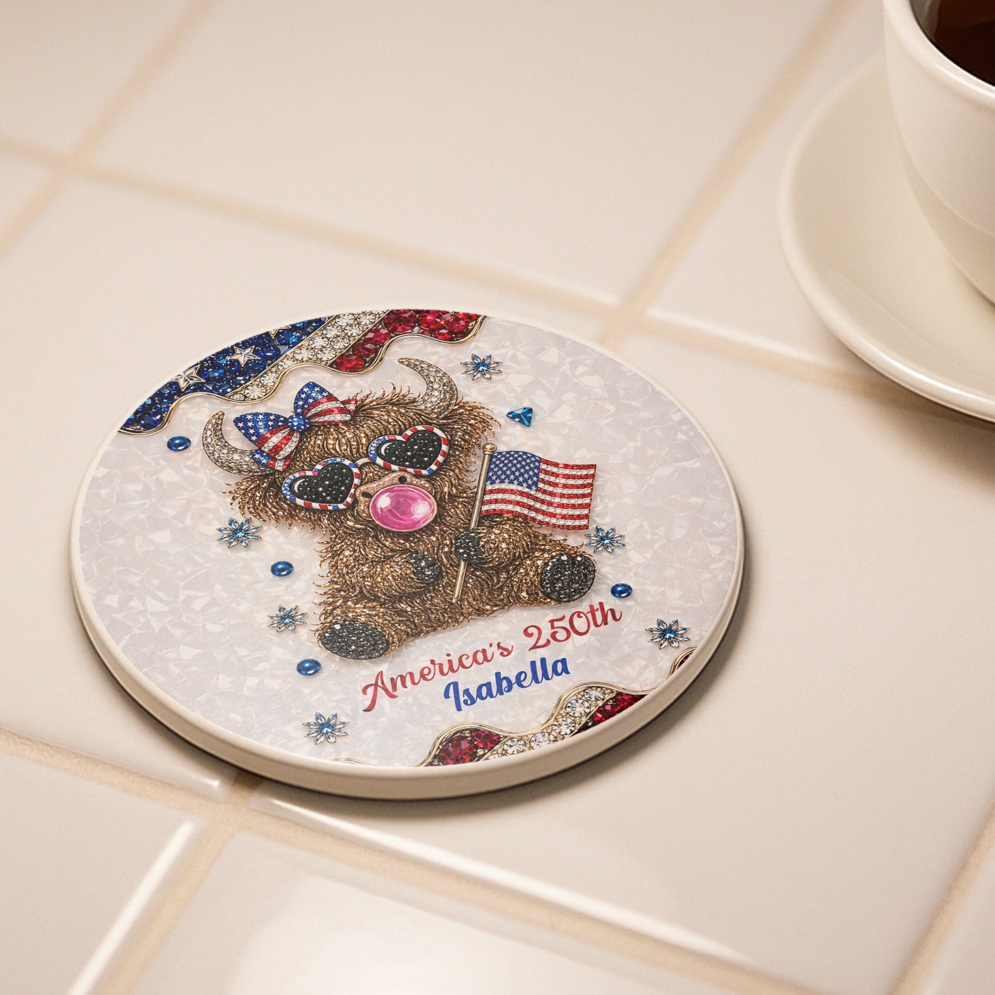 Personalized Ceramic Coaster 4th of July Gift Custom Name