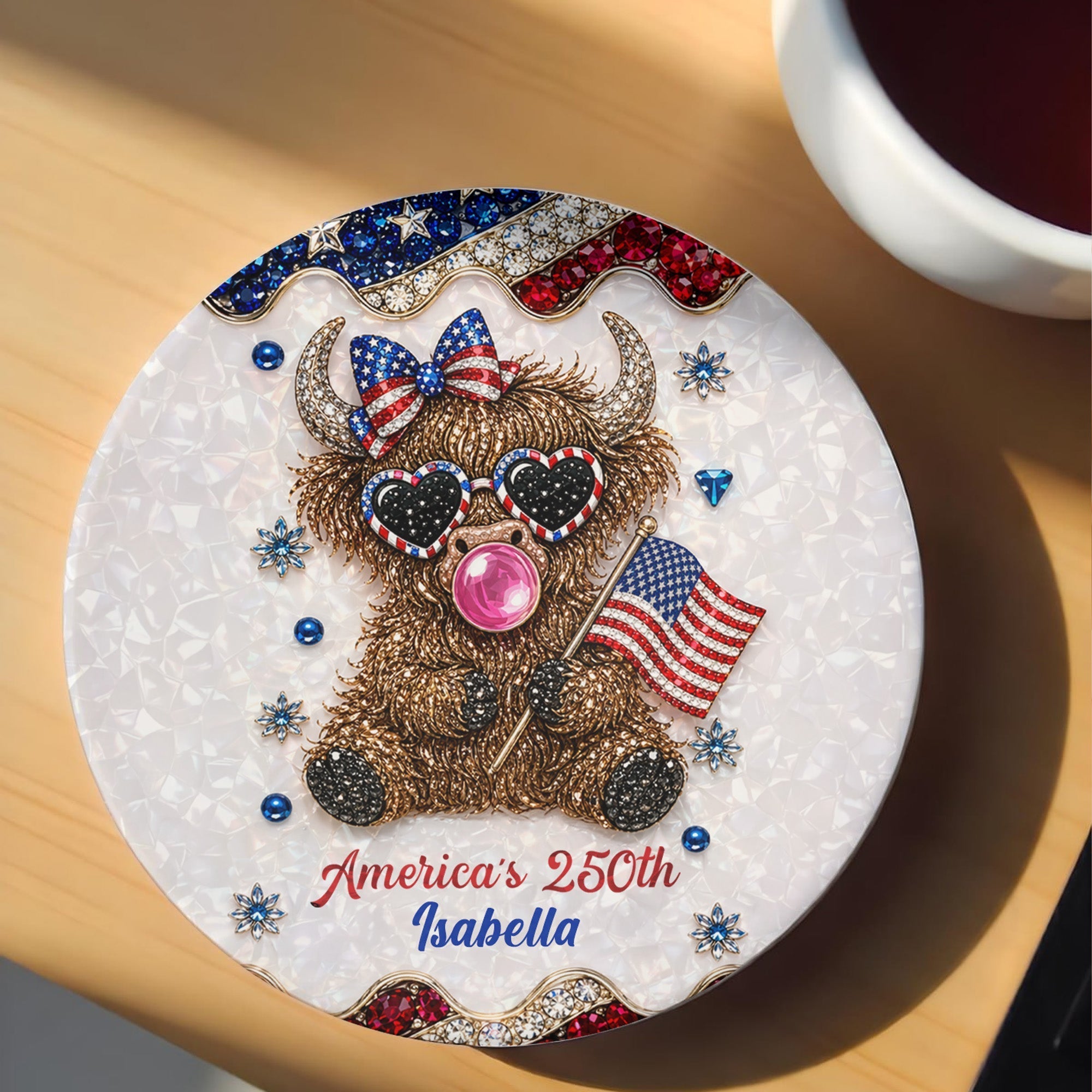 Personalized Ceramic Coaster 4th of July Gift Custom Name