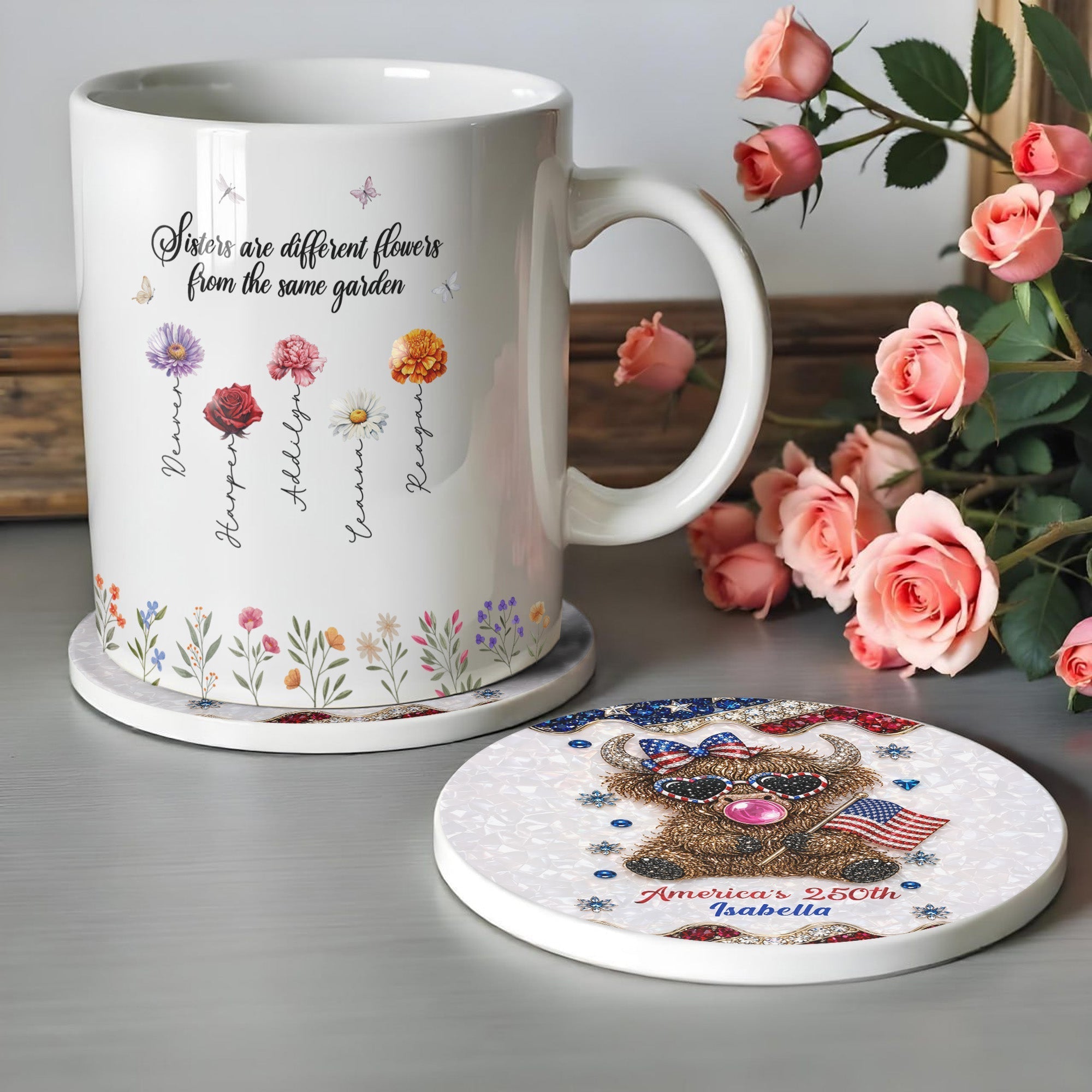 Personalized Ceramic Coaster 4th of July Gift Custom Name