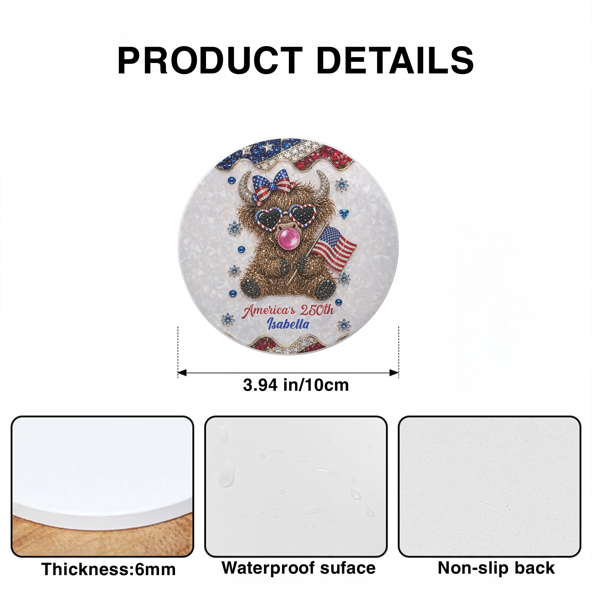 Personalized Ceramic Coaster 4th of July Gift Custom Name