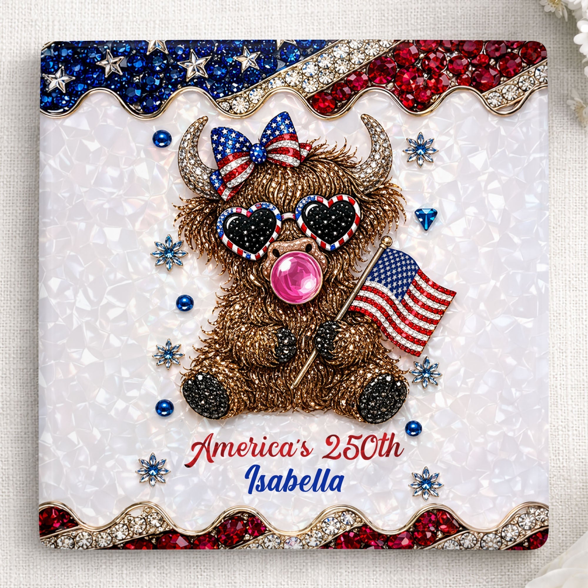 Personalized Ceramic Coaster American Flag Gift for 4th of July