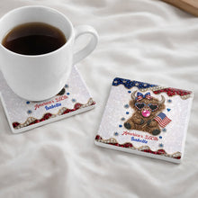 Load image into Gallery viewer, Personalized Ceramic Coaster American Flag Gift for 4th of July
