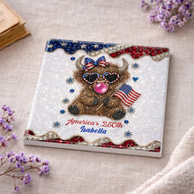 Load image into Gallery viewer, Personalized Ceramic Coaster American Flag Gift for 4th of July
