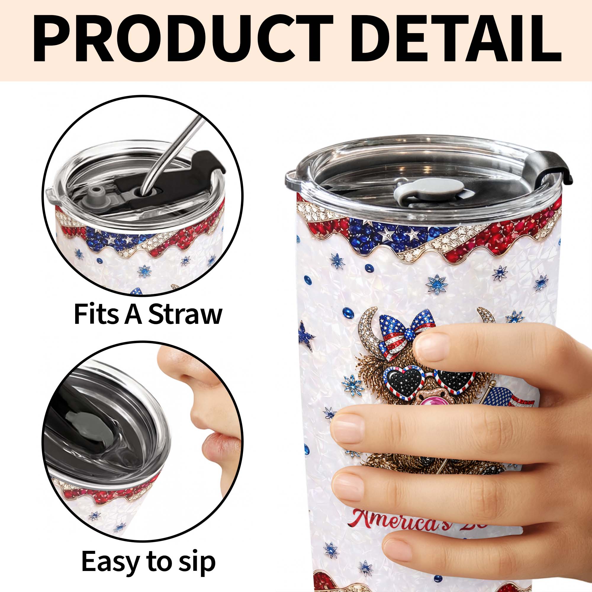 Personalized Highland Cow Tumbler with American Flag 4th of July Gift