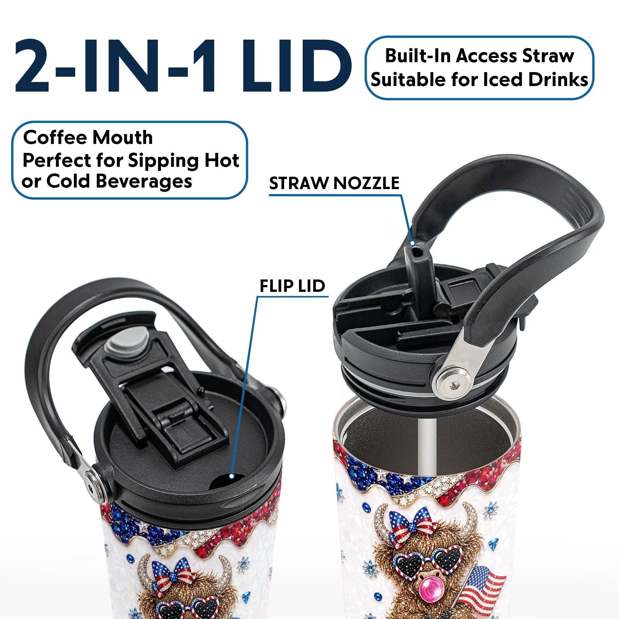 Personalized 30oz Tumbler with Handle American Flag Gift for Family