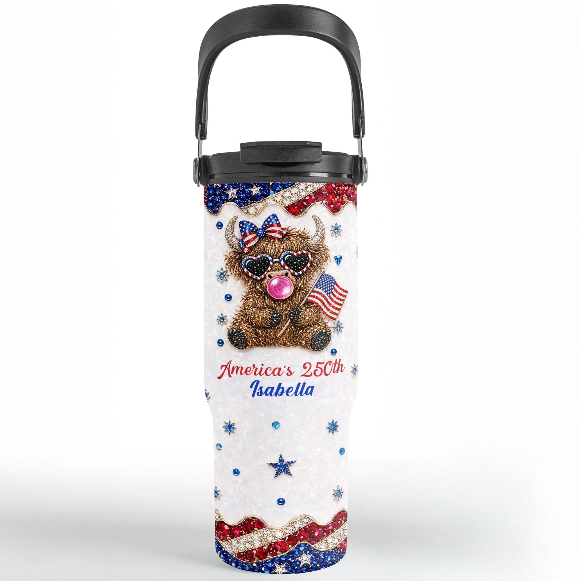 Personalized 30oz Tumbler with Handle American Flag Gift for Family