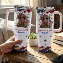 Load image into Gallery viewer, Personalized Patriotic 40oz Tumbler with Highland Cow for 4th of July
