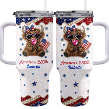 Load image into Gallery viewer, Personalized Patriotic 40oz Tumbler with Highland Cow for 4th of July
