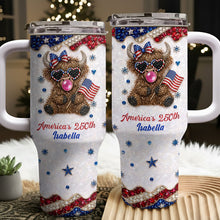 Load image into Gallery viewer, Personalized Patriotic 40oz Tumbler with Highland Cow for 4th of July
