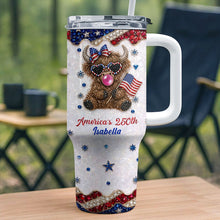 Load image into Gallery viewer, Personalized Patriotic 40oz Tumbler with Highland Cow for 4th of July
