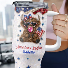 Load image into Gallery viewer, Personalized Patriotic 40oz Tumbler with Highland Cow for 4th of July
