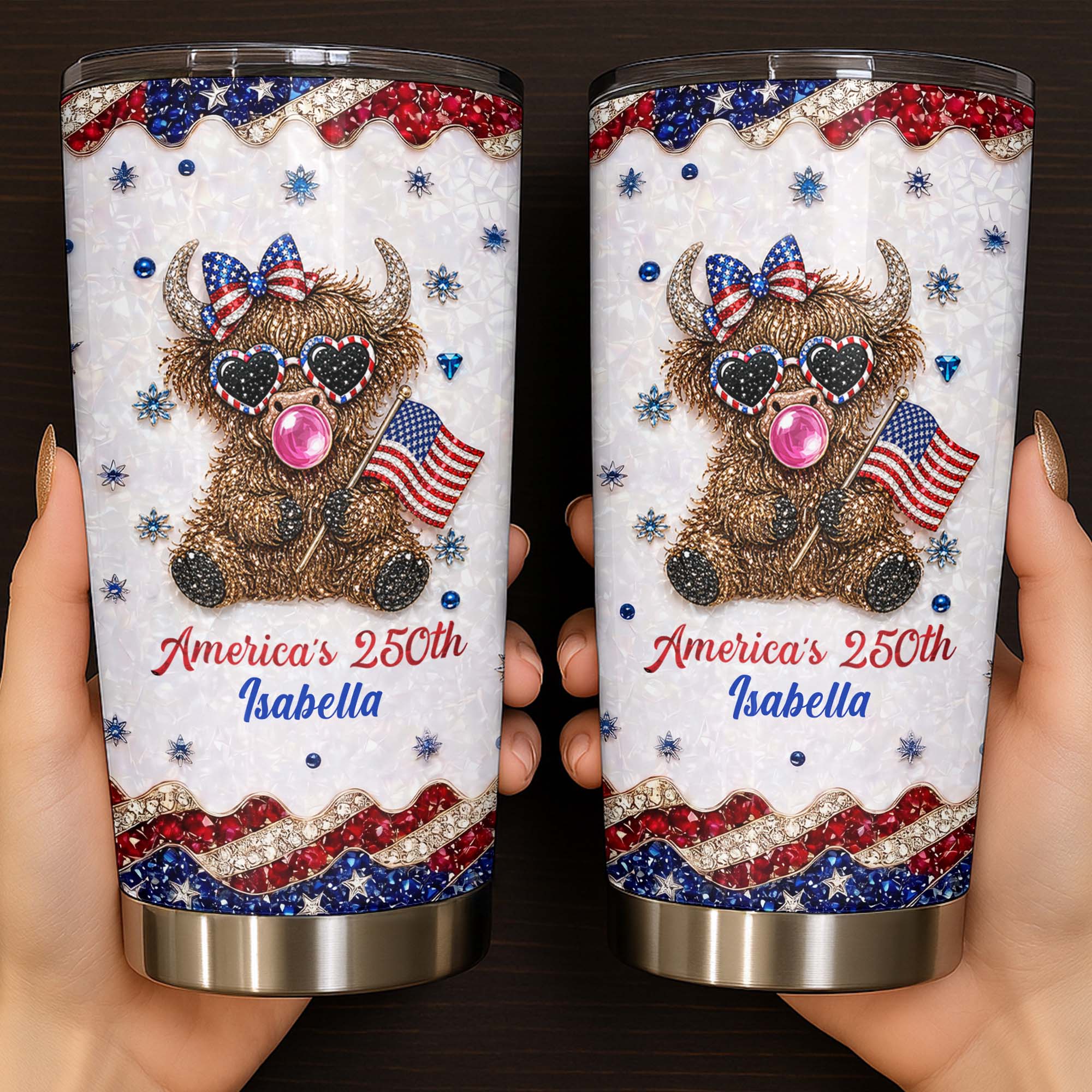 Personalized 20oz Tumbler with American Flag for Independence Day Gift