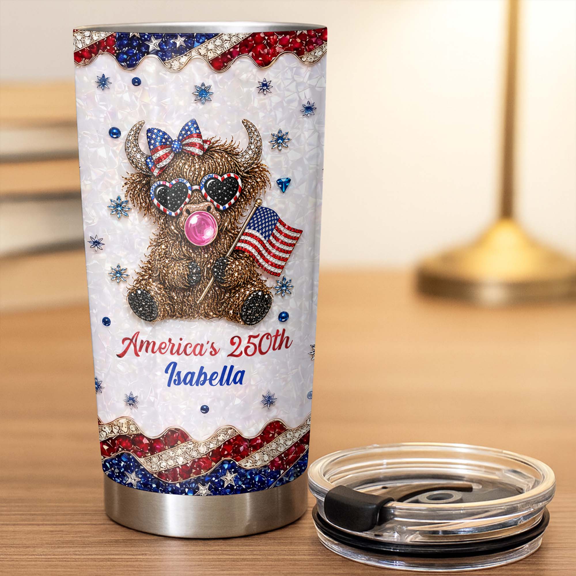 Personalized 20oz Tumbler with American Flag for Independence Day Gift