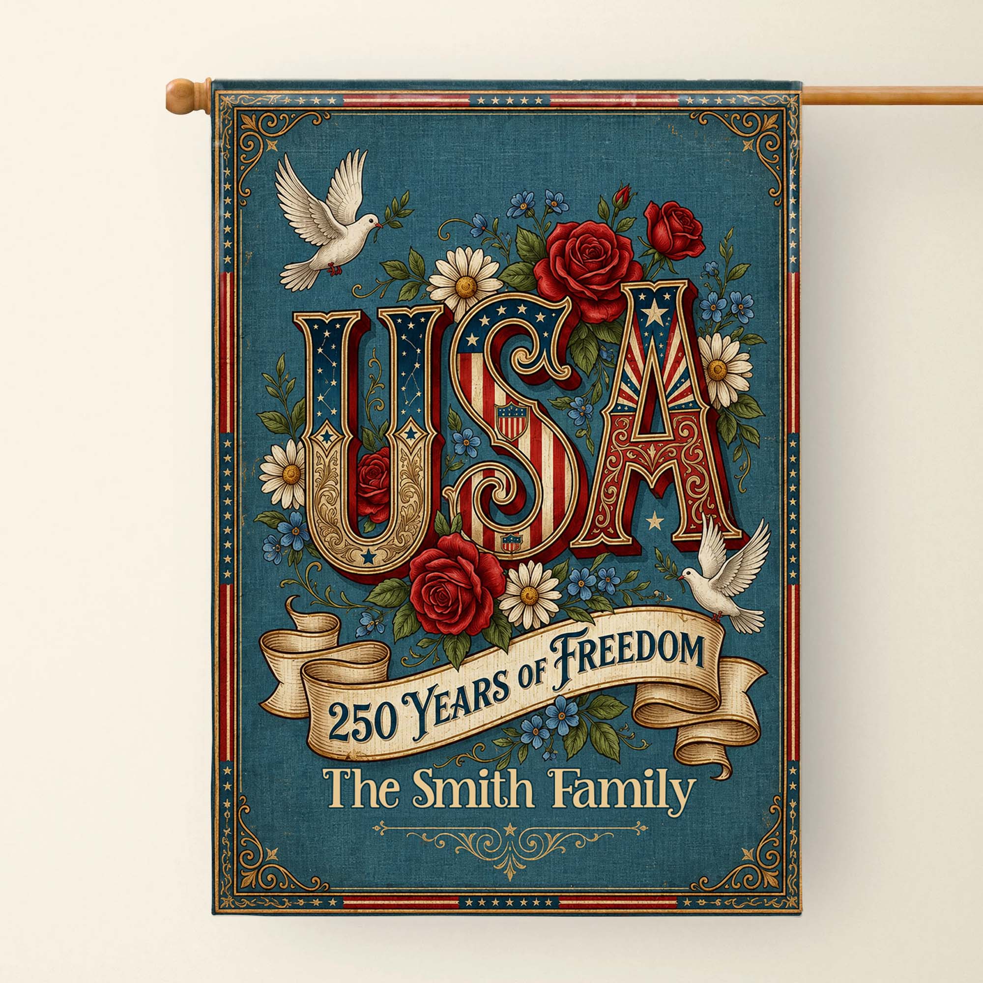 Personalized Garden Flag Custom Family Name USA Independence Day Gift