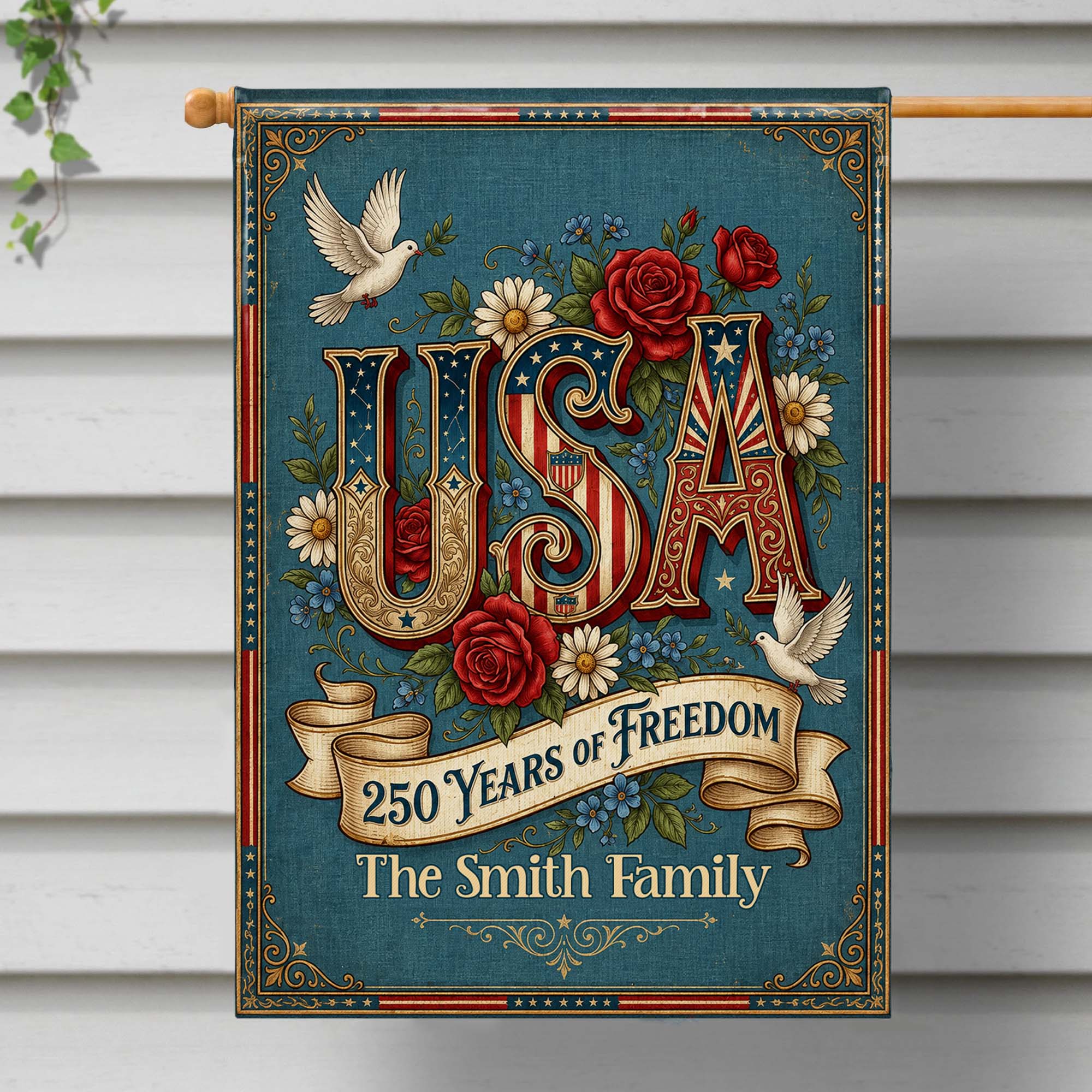 Personalized Garden Flag Custom Family Name USA Independence Day Gift