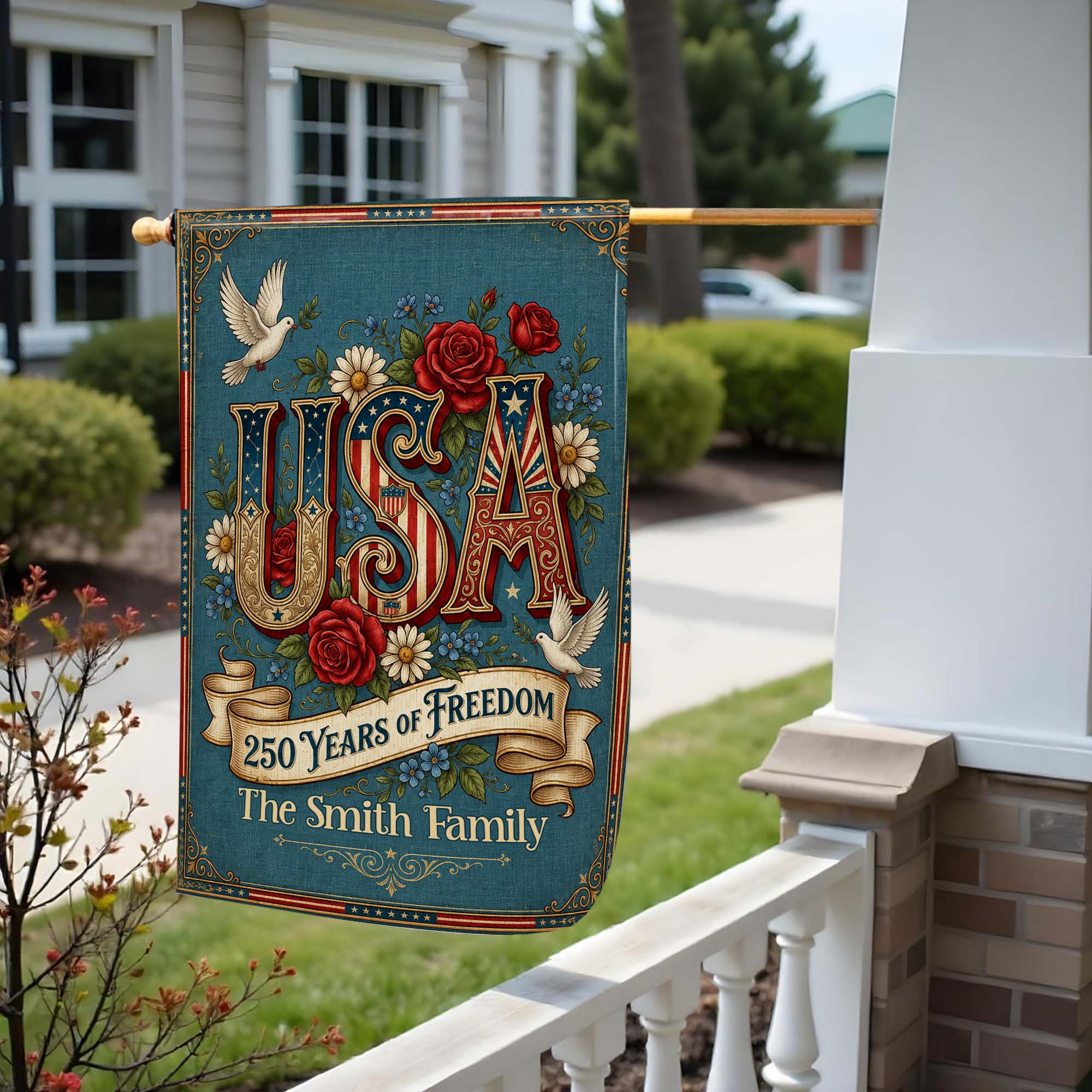 Personalized Garden Flag Custom Family Name USA Independence Day Gift