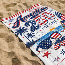 Load image into Gallery viewer, Personalized USA Flag Beach Towel Custom Family Name Gift
