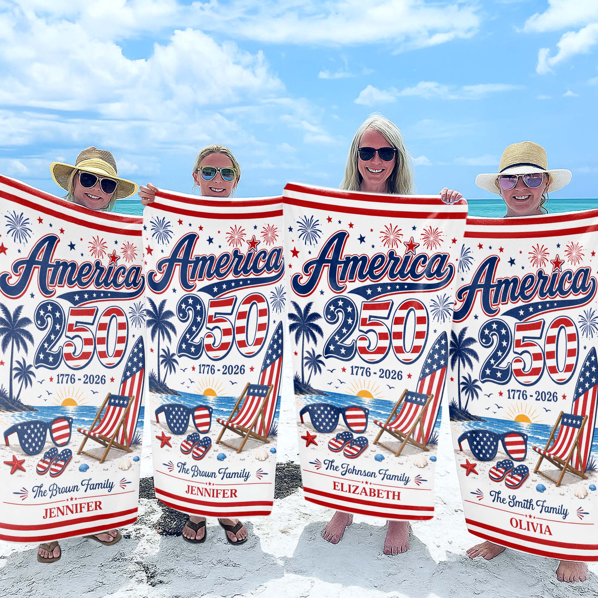 Personalized USA Flag Beach Towel Custom Family Name Gift