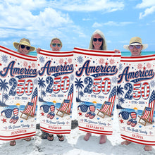 Load image into Gallery viewer, Personalized USA Flag Beach Towel Custom Family Name Gift

